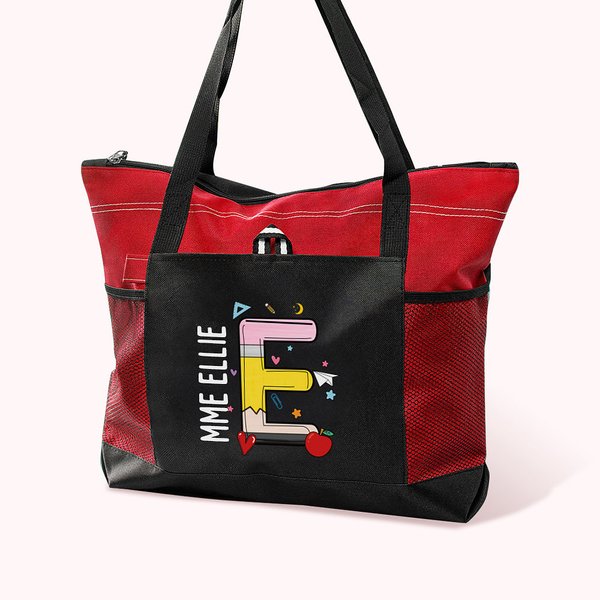 Sac Fourre-tout Oxford Personnalisé avec Nom Graffiti Mognon Grande Capacité Cadeau Remerciement Journée de l'Enseignant pour Professeur