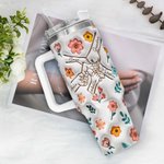 Spersonalizowany kubek termiczny Mama i Dzieci Ręka w Rękę 3D Kwiaty 40 uncji z imionami i słomką Prezent na Dzień Matki dla Mamy Babci