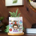 Personalisierte niedlichen Cartoon Bleistift Apfel lehren Liebe inspirieren Keramik Pflanzentopf mit Namen und Bambus Basis Wertschätzung zurück zu Sc