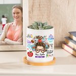 Personalisierte niedlichen Cartoon Bleistift Apfel lehren Liebe inspirieren Keramik Pflanzentopf mit Namen und Bambus Basis Wertschätzung zurück zu Sc