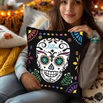 Personalised Mexican Floral Sugar Skull Throw Pillow Cover with Name Gothic Home Decor Day of the Dead Gift for Family
