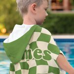 Personalized Multicolour Checkerboard Soft Quick Dry Hooded Beach Towel with Name Summer Vacation Travel Essentials Gift for Kids Family