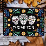 Felpudo de calavera de azúcar floral mexicano personalizado con nombre Antideslizante Decoración para el hogar Día de los Muertos Regalo de inauguración para un amigo de la familia