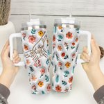 Spersonalizowany kubek termiczny Mama i Dzieci Ręka w Rękę 3D Kwiaty 40 uncji z imionami i słomką Prezent na Dzień Matki dla Mamy Babci