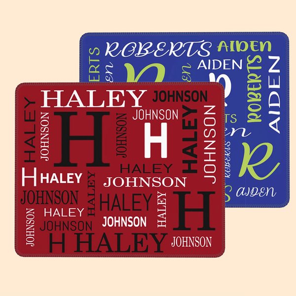 Personalised Word Clouds Non-slip Mouse Pad with Name Initial Desk Accessory Birthday Graduation Gift for Student Office Workers