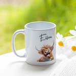 Personalized Funny Highland Cow Ceramic 11oz Mug with Name Birthday Gift for Cow Lovers