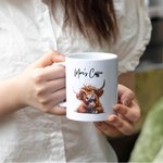 Personalized Funny Highland Cow Ceramic 11oz Mug with Name Birthday Gift for Cow Lovers