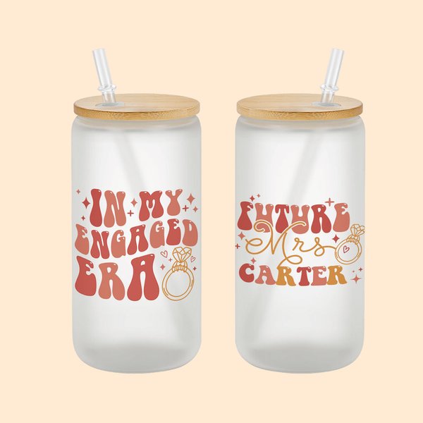 Personalized In My Engaged Era 20oz Frosted Can Glass Cup with Name Bridal Shower Engagement Gift for Her