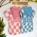 Personalized Multicolour Checkerboard Soft Quick Dry Hooded Beach Towel with Name Summer Vacation Travel Essentials Gift for Kids Family