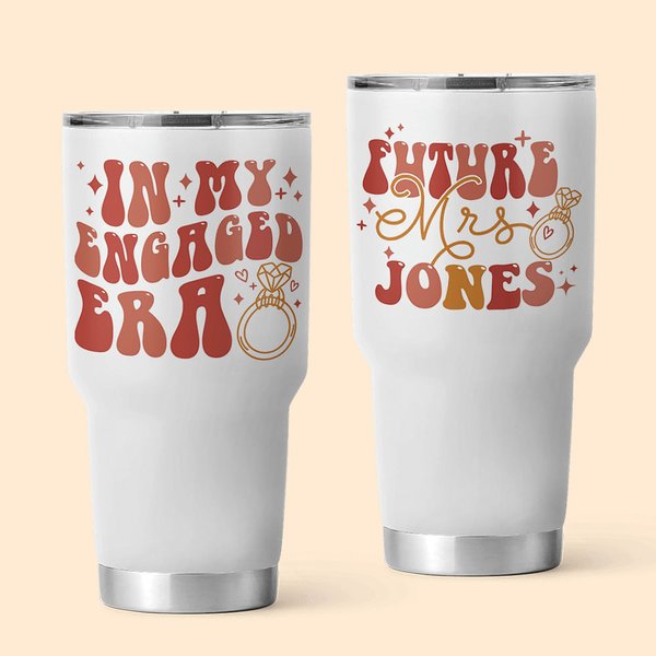 Personalized In My Engaged Era Future Mrs 30oz Name Tumbler with Straw and Brush Engagement Bridal Shower Bachelorette Party Gift for Women
