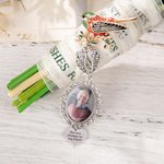 Personalized Cardinal Bird Bee Angel Wings Pin Brooch Wedding Bouquet Photo Charm with Heart or Bell Pendant Memorial Gift for Bride