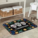 Felpudo de calavera de azúcar floral mexicano personalizado con nombre Antideslizante Decoración para el hogar Día de los Muertos Regalo de inauguración para un amigo de la familia