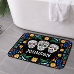 Felpudo de calavera de azúcar floral mexicano personalizado con nombre Antideslizante Decoración para el hogar Día de los Muertos Regalo de inauguración para un amigo de la familia