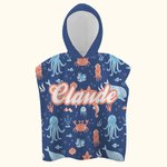 Personalised Shark Octopus Whales Ocean Theme Quick Dry Microfiber Hooded Beach Towel Poncho with Name Summer Travel Essential Gift for Kids