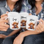 Personalized Funny Highland Cow Ceramic 11oz Mug with Name Birthday Gift for Cow Lovers