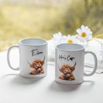 Personalized Funny Highland Cow Ceramic 11oz Mug with Name Birthday Gift for Cow Lovers