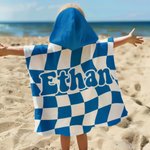 Personalized Multicolour Checkerboard Soft Quick Dry Hooded Beach Towel with Name Summer Vacation Travel Essentials Gift for Kids Family