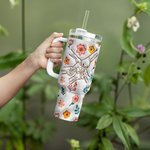Spersonalizowany kubek termiczny Mama i Dzieci Ręka w Rękę 3D Kwiaty 40 uncji z imionami i słomką Prezent na Dzień Matki dla Mamy Babci