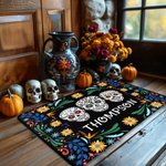Felpudo de calavera de azúcar floral mexicano personalizado con nombre Antideslizante Decoración para el hogar Día de los Muertos Regalo de inauguración para un amigo de la familia
