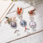 Personalized Cardinal Bird Bee Angel Wings Pin Brooch Wedding Bouquet Photo Charm with Heart or Bell Pendant Memorial Gift for Bride