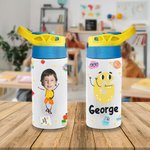 Bouteille Isotherme 350ml Personnalisée avec Photo de Visage Initiale Nom Cadeau Anniversaire Retour à l'École pour Enfant