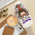 Vaso de Vidrio Esmerilado de 20oz Personalizado Divertido Lápiz de Caricatura de Mujer Manzana Tema de Maestra con Nombre Apreciación Regalo de Regres