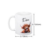 Personalized Funny Highland Cow Ceramic 11oz Mug with Name Birthday Gift for Cow Lovers
