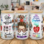 Vaso de Vidrio Esmerilado de 20oz Personalizado Divertido Lápiz de Caricatura de Mujer Manzana Tema de Maestra con Nombre Apreciación Regalo de Regres
