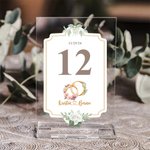 Plaque de Numéro de Table en Acrylique Personnalisée avec Numéro Feuille et Fleur de Naissance et Noms Accessoire de Mariage Cadeau pour Couple Mariés