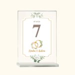 Plaque de Numéro de Table en Acrylique Personnalisée avec Numéro Feuille et Fleur de Naissance et Noms Accessoire de Mariage Cadeau pour Couple Mariés