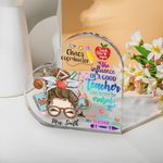 Personalizado Divertido Lápiz de dibujos animados de Apple Enseñar Amor Inspirar acrílico Corazón Placa con nombre Decoración de escritorio Apreciació