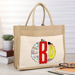 Gepersonaliseerde Doodle Monogram Grote Jute boodschappentas met handvat Teacher's Day Appreciation Gift voor lerarenopleiders