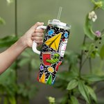 Personalisierte bunte Zusammensetzung Buch Apple Crayon 40oz isolierte Becher mit Namen und Strohhalm zurück zu Schule Wertschätzung Geschenk für Lehrer