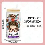 Vaso de Vidrio Esmerilado de 20oz Personalizado Divertido Lápiz de Caricatura de Mujer Manzana Tema de Maestra con Nombre Apreciación Regalo de Regres