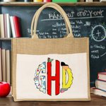 Gepersonaliseerde Doodle Monogram Grote Jute boodschappentas met handvat Teacher's Day Appreciation Gift voor lerarenopleiders
