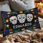 Personlig mexikansk blommig sockerskalle Rektangulär kastkuddeöverdrag med namn Gotisk heminredning Day of the Dead Present till familjen