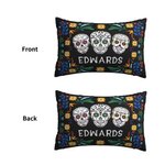 Personlig mexikansk blommig sockerskalle Rektangulär kastkuddeöverdrag med namn Gotisk heminredning Day of the Dead Present till familjen