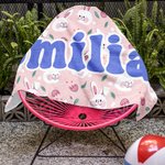 Toalla de playa personalizada con conejito de colores y flores con nombre Cumpleaños Fiesta de verano Regalo para niños