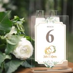 Plaque de Numéro de Table en Acrylique Personnalisée avec Numéro Feuille et Fleur de Naissance et Noms Accessoire de Mariage Cadeau pour Couple Mariés