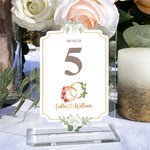 Plaque de Numéro de Table en Acrylique Personnalisée avec Numéro Feuille et Fleur de Naissance et Noms Accessoire de Mariage Cadeau pour Couple Mariés