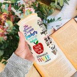 Vaso de Vidrio Esmerilado de 20oz Personalizado Divertido Lápiz de Caricatura de Mujer Manzana Tema de Maestra con Nombre Apreciación Regalo de Regres