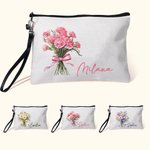 Personalisierte bunte Geburt Blume Blumenstrauß Leinen Kosmetiktasche mit Armband und Name Brautdusche Reisezubehör Geschenk für sie