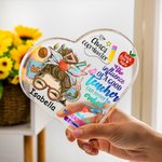 Personalizado Divertido Lápiz de dibujos animados de Apple Enseñar Amor Inspirar acrílico Corazón Placa con nombre Decoración de escritorio Apreciació
