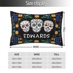 Personlig mexikansk blommig sockerskalle Rektangulär kastkuddeöverdrag med namn Gotisk heminredning Day of the Dead Present till familjen