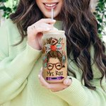 Vaso de Vidrio Esmerilado de 20oz Personalizado Divertido Lápiz de Caricatura de Mujer Manzana Tema de Maestra con Nombre Apreciación Regalo de Regres