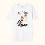 Personalized Hello Summer Palm Tree Cartoon 100% Cotton T-Shirt with Birth Flower and Name Holiday Beach Party Birthday Gift for Women Men