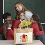 Gepersonaliseerde Doodle Monogram Grote Jute boodschappentas met handvat Teacher's Day Appreciation Gift voor lerarenopleiders