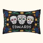 Personlig mexikansk blommig sockerskalle Rektangulär kastkuddeöverdrag med namn Gotisk heminredning Day of the Dead Present till familjen