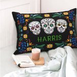 Personlig mexikansk blommig sockerskalle Rektangulär kastkuddeöverdrag med namn Gotisk heminredning Day of the Dead Present till familjen