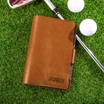 Personlig lomme lær golf scorekort yardage bokholder med gravert navn bursdag spilldag gave til mann golfelsker